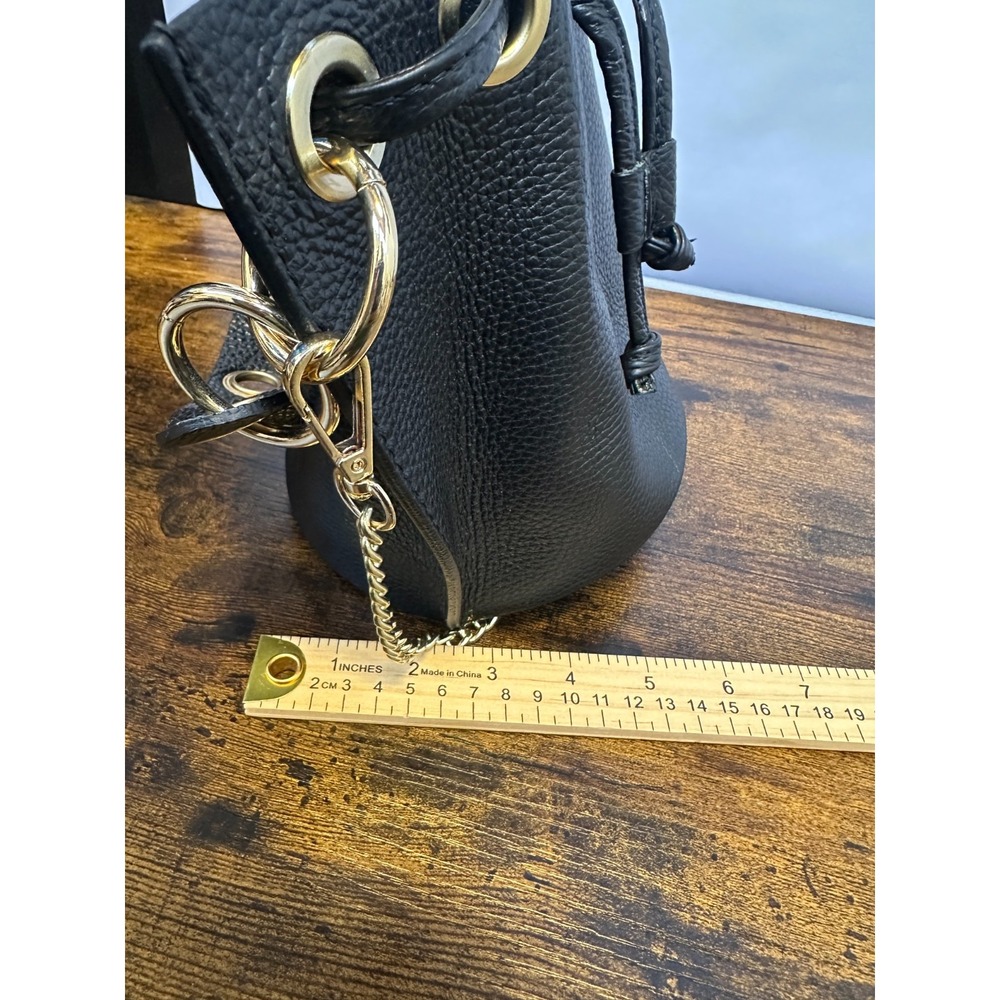 Vera Pelle Pebbled Leather Bucket Drawstring Bag Gold Chain Cross Body Purse EUC - Picture 9 of 16